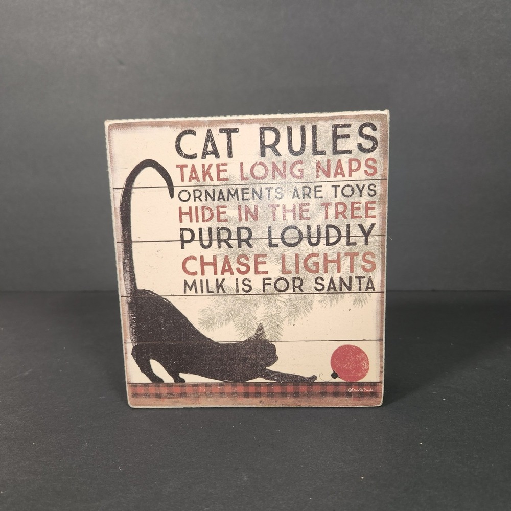 DESIGNS BY KATHY Cat Rules Box Sign Home Decor OS Multi Wood Christmas Pet Gift